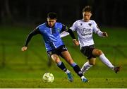 14 February 2025; Ronan Finn of UCD in action against Kaylem Harnett of Wexford during the SSE Airtricity Men's First Division match between UCD and Wexford at UCD Bowl in Belfield, Dublin. Photo by Tyler Miller/Sportsfile