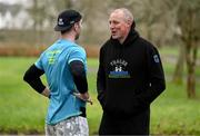 15 February 2025; Sanctuary Runners CEO and former Dublin footballer Michael Darragh MacAuley and former Kerry footballer Kieran Donaghy before taking part in the Tralee Parkrun. Sanctuary Runners is a solidarity-through-sport movement which uses running, jogging and walking to bring together asylum seekers, refugees, migrants and all Irish residents and is supporting community integration in Trale, Killarney and Kenmare. For more information, email info@sanctuaryrunners.ie  Photo by Brendan Moran/Sportsfile