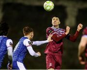 14 February 2025; Cian Coleman of Cobh Ramblers in action against Evan O'Connor of Treaty United during the SSE Airtricity Men's First Division match between Treaty United and Cobh Ramblers at Markets Field in Limerick. Photo by Michael P Ryan/Sportsfile