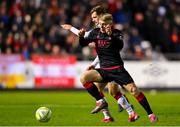 14 February 2025; Barry Baggley of St Patrick's Athletic in action against Josh Thomas of Drogheda United during the SSE Airtricity Men's Premier Division match between St Patrick's Athletic and Drogheda United at Richmond Park in Dublin. Photo by Shauna Clinton/Sportsfile