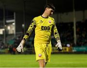 14 February 2025; Treaty United goalkeeper Carl Williams reacts during the SSE Airtricity Men's First Division match between Treaty United and Cobh Ramblers at Markets Field in Limerick. Photo by Michael P Ryan/Sportsfile