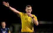 14 February 2025; Referee Oliver Moran during the SSE Airtricity Men's First Division match between Kerry FC and Finn Harps at Mounthawk Park in Tralee, Kerry. Photo by Brendan Moran/Sportsfile