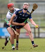 15 February 2025; Joe Flanagan of DCU DÉ in action against Colin Coughlan of DCU DÉ during the Electric Ireland Higher Education GAA Fitzgibbon Cup final match between DCU Dóchas Éireann and University of Limerick at the GAA Connacht Centre of Excellence in Bekan, Mayo. Photo by Piaras Ó Mídheach/Sportsfile