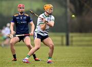 15 February 2025; Adam English of UL in action against Billy Reid of DCU DÉ during the Electric Ireland Higher Education GAA Fitzgibbon Cup final match between DCU Dóchas Éireann and University of Limerick at the GAA Connacht Centre of Excellence in Bekan, Mayo. Photo by Piaras Ó Mídheach/Sportsfile