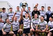 15 February 2025; UL captain Colin Coughlan with the cup after his side's victory in the Electric Ireland Higher Education GAA Fitzgibbon Cup final match between DCU Dóchas Éireann and University of Limerick at the GAA Connacht Centre of Excellence in Bekan, Mayo. Photo by Piaras Ó Mídheach/Sportsfile