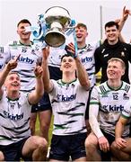 15 February 2025; UL captain Colin Coughlan with the cup after his side's victory in the Electric Ireland Higher Education GAA Fitzgibbon Cup final match between DCU Dóchas Éireann and University of Limerick at the GAA Connacht Centre of Excellence in Bekan, Mayo. Photo by Piaras Ó Mídheach/Sportsfile