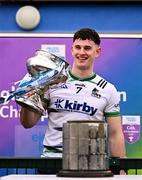 15 February 2025; UL captain Colin Coughlan with the cup after his side's victory in the Electric Ireland Higher Education GAA Fitzgibbon Cup final match between DCU Dóchas Éireann and University of Limerick at the GAA Connacht Centre of Excellence in Bekan, Mayo. Photo by Piaras Ó Mídheach/Sportsfile