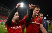 15 February 2025; Munster players Paddy Patterson, left, and Gavin Coombes after their side's victory in the United Rugby Championship match between Munster and Scarlets at Thomond Park in Limerick. Photo by Seb Daly/Sportsfile