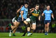 15 February 2025; Eoghan O'Donnell of Dublin in action against Mike Breen, hidden, and Dylan Casey of Kerry during the Allianz Football League Division 1 match between Kerry and Dublin at Austin Stack Park in Tralee, Kerry. Photo by Brendan Moran/Sportsfile