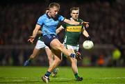 15 February 2025; Seán Bugler of Dublin in action against Dylan Casey of Kerry during the Allianz Football League Division 1 match between Kerry and Dublin at Austin Stack Park in Tralee, Kerry. Photo by Brendan Moran/Sportsfile
