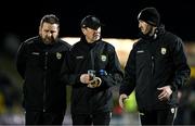 15 February 2025; Kerry manager Jack O'Connor, centre, with coaches Cian O'Neill, left, and Pa McCarthy before the Allianz Football League Division 1 match between Kerry and Dublin at Austin Stack Park in Tralee, Kerry. Photo by Brendan Moran/Sportsfile