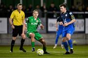 14 February 2025; Tony McNamee of Finn Harps in action against Ronan Teahan of Kerry during the SSE Airtricity Men's First Division match between Kerry FC and Finn Harps at Mounthawk Park in Tralee, Kerry. Photo by Brendan Moran/Sportsfile