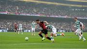 16 February 2025; Connor Parsons of Bohemians in action against Adam Matthews of Shamrock Rovers during the SSE Airtricity Men's Premier Division match between Bohemians and Shamrock Rovers at the Aviva Stadium in Dublin. Photo by Stephen McCarthy/Sportsfile