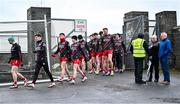 16 February 2025; Tyrone players make their way from the training pitch after their warm-up before the Allianz Football League Division 1 match between Mayo and Tyrone at Hastings Insurance MacHale Park in Castlebar, Mayo. Photo by Piaras Ó Mídheach/Sportsfile