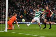 16 February 2025; Bohemians goalkeeper James Talbot saves a shot on goal from Aaron McEneff of Shamrock Rovers during the SSE Airtricity Men's Premier Division match between Bohemians and Shamrock Rovers at the Aviva Stadium in Dublin. Photo by Stephen McCarthy/Sportsfile