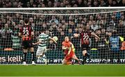 16 February 2025; Bohemians goalkeeper James Talbot saves an attempt on goal by Aaron McEneff of Shamrock Rovers during the SSE Airtricity Men's Premier Division match between Bohemians and Shamrock Rovers at the Aviva Stadium in Dublin. Photo by Sam Barnes/Sportsfile