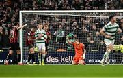 16 February 2025; Bohemians goalkeeper James Talbot reacts after making a save late into the second-half during the SSE Airtricity Men's Premier Division match between Bohemians and Shamrock Rovers at the Aviva Stadium in Dublin. Photo by Sam Barnes/Sportsfile