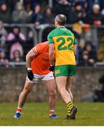 16 February 2025; Michael Murphy of Donegal and Aidan Forker of Armagh tussle during the Allianz Football League Division 1 match between Donegal and Armagh at MacCumhaill Park in Ballybofey, Donegal. Photo by Ramsey Cardy/Sportsfile