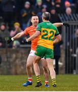 16 February 2025; Michael Murphy of Donegal and Aidan Forker of Armagh tussle during the Allianz Football League Division 1 match between Donegal and Armagh at MacCumhaill Park in Ballybofey, Donegal. Photo by Ramsey Cardy/Sportsfile