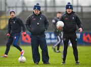 16 February 2025; Monaghan manager Gabriel Bannigan, left, and selector Andy Moran before the Allianz Football League Division 2 match between Roscommon and Monaghan at King & Mofatt Dr Hyde Park in Roscommon. Photo by Stephen Marken/Sportsfile