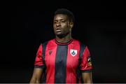 15 February 2025; Osaze Irhue of Longford Town during the SSE Airtricity Men's First Division match between Longford Town and Bray Wanderers at Bishopsgate in Longford. Photo by Michael P Ryan/Sportsfile