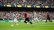 16 February 2025; Connor Parsons of Bohemians in action against Adam Matthews of Shamrock Rovers during the SSE Airtricity Men's Premier Division match between Bohemians and Shamrock Rovers at the Aviva Stadium in Dublin. Photo by Stephen McCarthy/Sportsfile