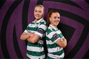 15 February 2025; Emily Corbet, left, and Fiona Owens during a Shamrock Rovers squad portraits session at Tallaght Stadium in Dublin. Photo by Stephen McCarthy/Sportsfile