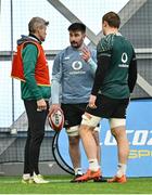 18 February 2025; Interim head coach Simon Easterby, left, in conversation with John Hodnett and Gavin Coombes, right, during an Ireland Rugby squad training session at the IRFU High Performance Centre in Dublin. Photo by Brendan Moran/Sportsfile