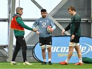 18 February 2025; Interim head coach Simon Easterby, left, in conversation with John Hodnett and Gavin Coombes, right, during an Ireland Rugby squad training session at the IRFU High Performance Centre in Dublin. Photo by Brendan Moran/Sportsfile