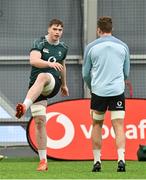 18 February 2025; Diarmuid Mangan, left, and Cian Prendergast during an Ireland Rugby squad training session at the IRFU High Performance Centre in Dublin. Photo by Brendan Moran/Sportsfile