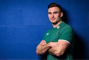 18 February 2025; Shane Daly poses for a portrait after an Ireland A Rugby team media conference at the IRFU High Performance Centre in Dublin. Photo by Brendan Moran/Sportsfile