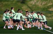 19 February 2025; Jess Fitzgerald, left, Aoife Mannion, right, and team-mates during a Republic of Ireland women's training session at the FAI National Training Centre in Abbotstown, Dublin. Photo by Stephen McCarthy/Sportsfile