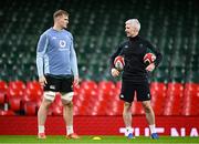 21 February 2025; Gavin Coombes, left, and head of athletic performance Aled Walters during an Ireland Rugby captain's run at the Principality Stadium in Cardiff, Wales. Photo by Seb Daly/Sportsfile