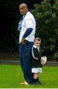 21 February 2025; (EDITORS NOTE: FILE PHOTO 16/01/2003) The late New Zealand rugby great Jonah Lomu with a then four-year-old Dan Sheehan, who will captain Ireland against Wales in the Guinness Six Nations Rugby Championship this weekend, at the launch of the Ballygowan one litre Sports Pack in St. Stephen's Green, Dublin. Photo by Pat Murphy/Sportsfile