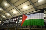 21 February 2025; A general view of a Palestine flag in the main stand before the SSE Airtricity Men's Premier Division match between Galway United and St Patrick's Athletic at Eamonn Deacy Park in Galway. Photo by Piaras Ó Mídheach/Sportsfile