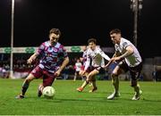 21 February 2025; Darragh Markey of Drogheda United in action against Reece Hutchinson of Sligo Rovers during the SSE Airtricity Men's Premier Division match between Drogheda United and Sligo Rovers at Sullivan & Lambe Park in Drogheda, Louth. Photo by Thomas Flinkow/Sportsfile