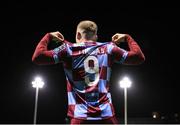 21 February 2025; Josh Thomas of Drogheda United celebrates after scoring his side's first goal during the SSE Airtricity Men's Premier Division match between Drogheda United and Sligo Rovers at Sullivan & Lambe Park in Drogheda, Louth. Photo by Thomas Flinkow/Sportsfile