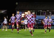 21 February 2025; Josh Thomas of Drogheda United celebrates after scoring his side's first goal during the SSE Airtricity Men's Premier Division match between Drogheda United and Sligo Rovers at Sullivan & Lambe Park in Drogheda, Louth. Photo by Thomas Flinkow/Sportsfile