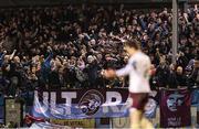 21 February 2025; Drogheda United supporters celebrate after their side's second goal, scored by Darragh Markey, not pictured, during the SSE Airtricity Men's Premier Division match between Drogheda United and Sligo Rovers at Sullivan & Lambe Park in Drogheda, Louth. Photo by Thomas Flinkow/Sportsfile