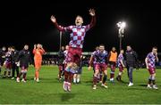 21 February 2025; Josh Thomas of Drogheda United celebrates after their side's victory in the SSE Airtricity Men's Premier Division match between Drogheda United and Sligo Rovers at Sullivan & Lambe Park in Drogheda, Louth. Photo by Thomas Flinkow/Sportsfile