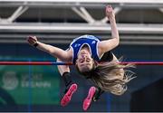 22 February 2025; Sommer Lecky of Finn Valley AC, Donegal, competes in the women's High Jump during day one of the 123.ie National Senior Indoor Championships at the National Indoor Arena on the Sport Ireland Campus in Dublin. Photo by Sam Barnes/Sportsfile