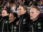 21 February 2025; Republic of Ireland goalkeeping coach Emma Byrne, second from right, with, from left, physiotherapist Angela Kenneally, assistant coach Amber Whiteley and assistant head coach Alan Mahon before the UEFA Women's Nations League B match between Republic of Ireland and Turkiye at Tallaght Stadium in Dublin. Photo by Stephen McCarthy/Sportsfile