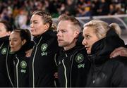 21 February 2025; Republic of Ireland assistant head coach Alan Mahon, second from left, with head coach Carla Ward, right, goalkeeping coach Emma Byrne and assistant coach Amber Whiteley, left, before the UEFA Women's Nations League B match between Republic of Ireland and Turkiye at Tallaght Stadium in Dublin. Photo by Stephen McCarthy/Sportsfile