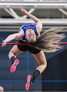 22 February 2025; Sommer Lecky of Finn Valley AC, Donegal, competes in the women's High Jump during day one of the 123.ie National Senior Indoor Championships at the National Indoor Arena on the Sport Ireland Campus in Dublin. Photo by Sam Barnes/Sportsfile