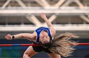 22 February 2025; Sommer Lecky of Finn Valley AC, Donegal, competes in the women's High Jump during day one of the 123.ie National Senior Indoor Championships at the National Indoor Arena on the Sport Ireland Campus in Dublin. Photo by Sam Barnes/Sportsfile