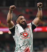 22 February 2025; Bundee Aki of Ireland after the Guinness Six Nations Rugby Championship match between Wales and Ireland at the Principality Stadium in Cardiff, Wales. Photo by Seb Daly/Sportsfile