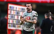 22 February 2025; Mack Hansen of Ireland after the Guinness Six Nations Rugby Championship match between Wales and Ireland at the Principality Stadium in Cardiff, Wales. Photo by Ben McShane/Sportsfile