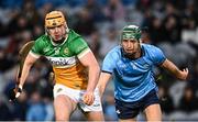 22 February 2025; Cillian Kiely of Offaly in action against Chris Crummey of Dublin during the Allianz Hurling League Division 1B match between Dublin and Offaly at Croke Park in Dublin. Photo by Piaras Ó Mídheach/Sportsfile