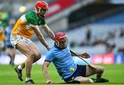 22 February 2025; Colin Currie of Dublin in action against Sam Bourke of Offaly during the Allianz Hurling League Division 1B match between Dublin and Offaly at Croke Park in Dublin. Photo by Daire Brennan/Sportsfile