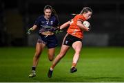 22 February 2025; Aoife McCoy of Armagh in action against Ella Brennan of Mayo during the Lidl Ladies National Football League Division 1 match between Armagh and Mayo at the BOX-IT Athletic Grounds in Armagh. Photo by David Fitzgerald/Sportsfile